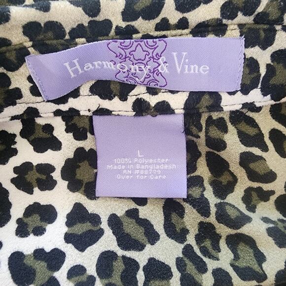 Harmony & Vine Brown and Green Animal Print Button Up Long Sleeve Blouse Size L - Picture 5 of 5